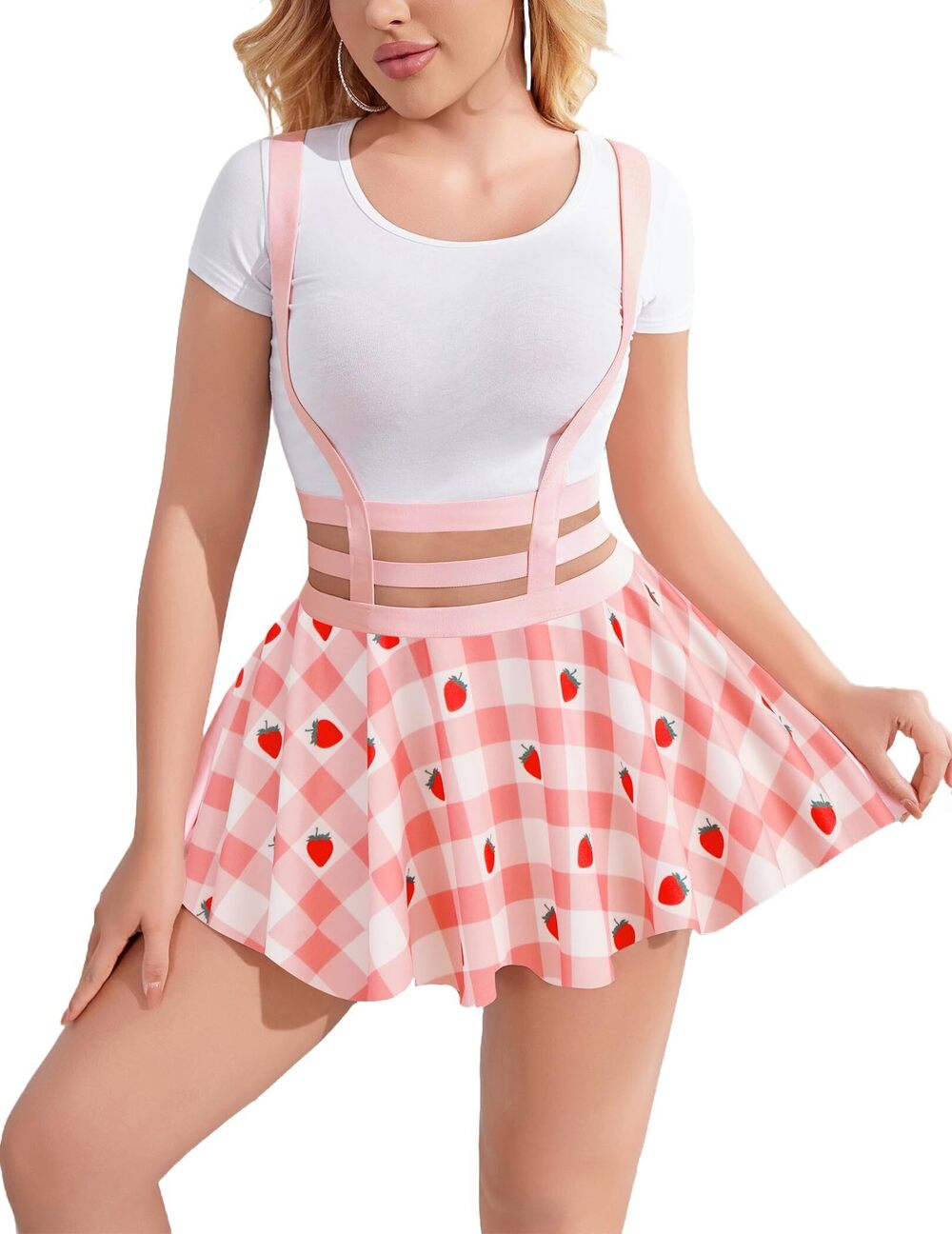 1706 Sexy Skirt A-Line Suspender Skirt Pleated Short Braces Skirt
